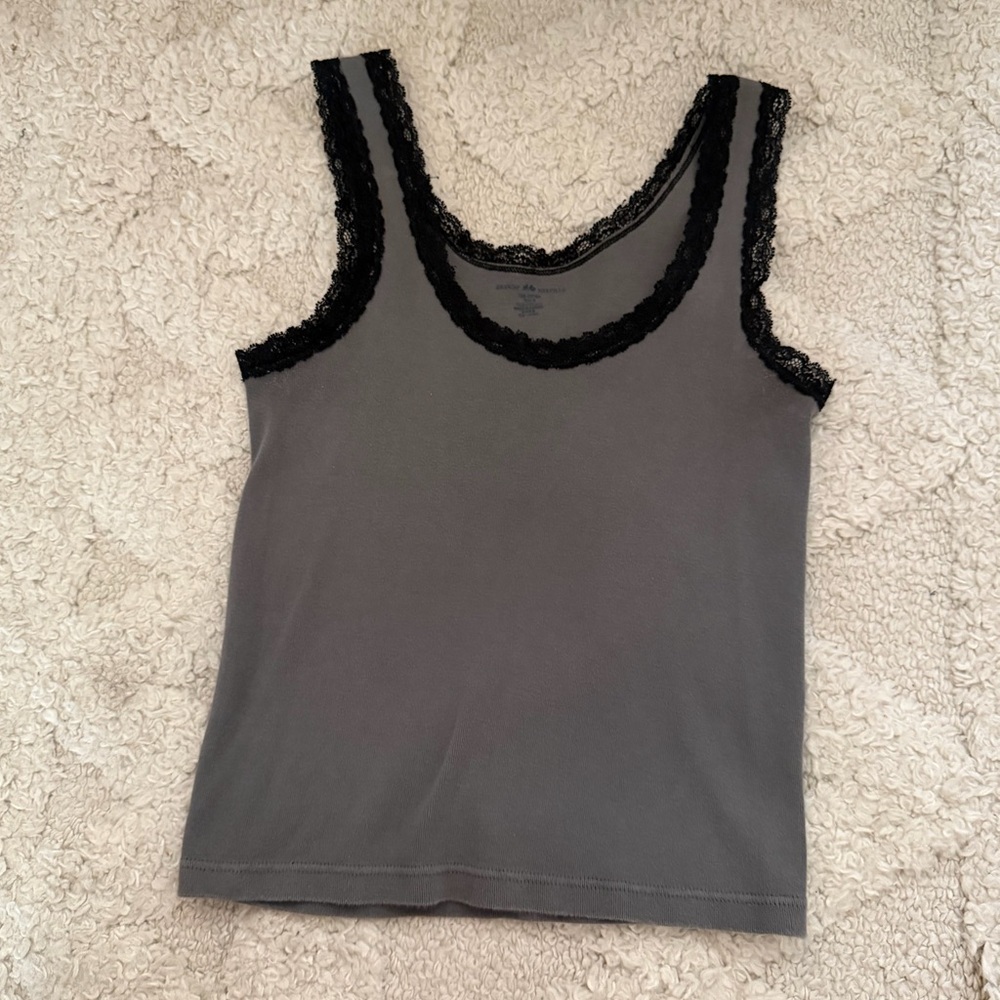 Brand Melville Gray and Black Lace Trim Tank Top